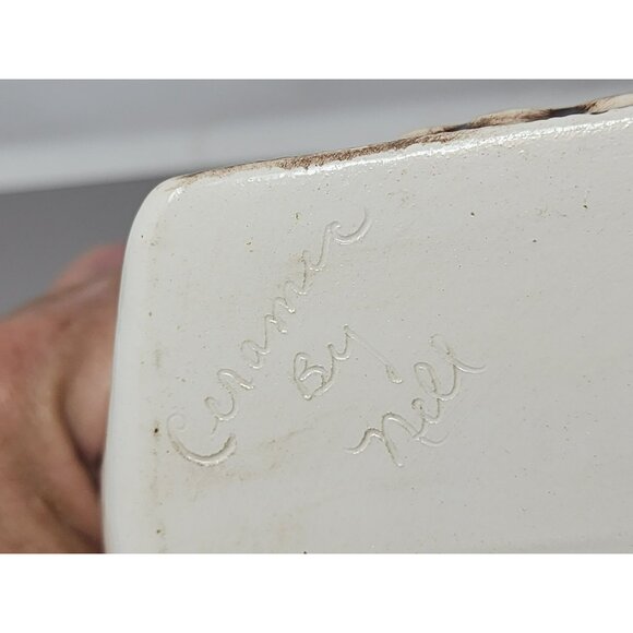 Vintage Hand Painted Ceramic Owl Watering Can Planter Vase Ceramic By Nell‎ - Picture 7 of 10